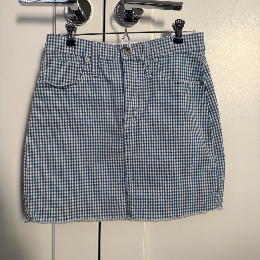 Madewell Blue and White Gingham Mini Skirt